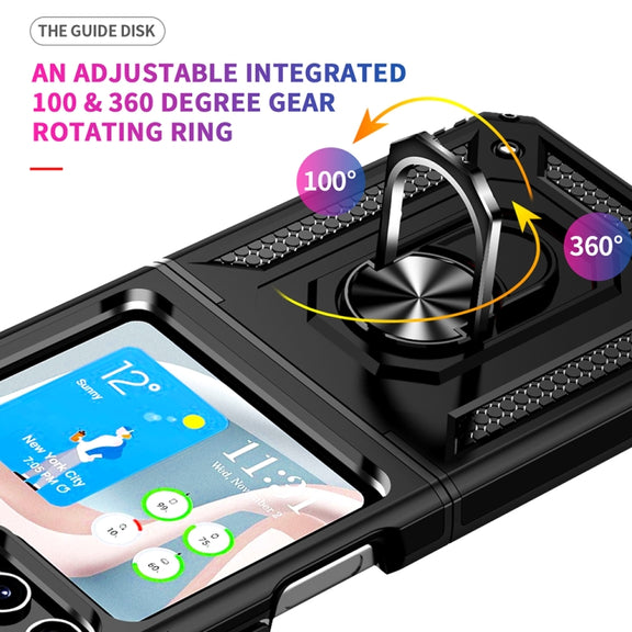 For Samsung Galaxy Z Flip5 Shockproof TPU + PC Phone Case with Holder(Black)