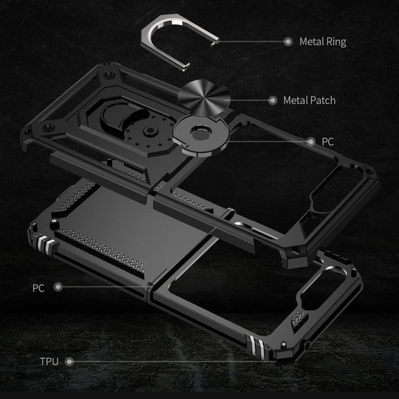 For Samsung Galaxy Z Flip5 Shockproof TPU + PC Phone Case with Holder(Black)