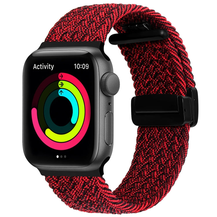 Magnetic Fold Clasp Woven Watch Band For Apple Watch 8 41mm(Black Sand Red) - Watch Bands by PMC TechLife | Online Shopping South Africa | PMC TechLife