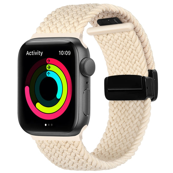 Magnetic Fold Clasp Woven Watch Band For Apple Watch SE 2022 44mm(Starlight Color)