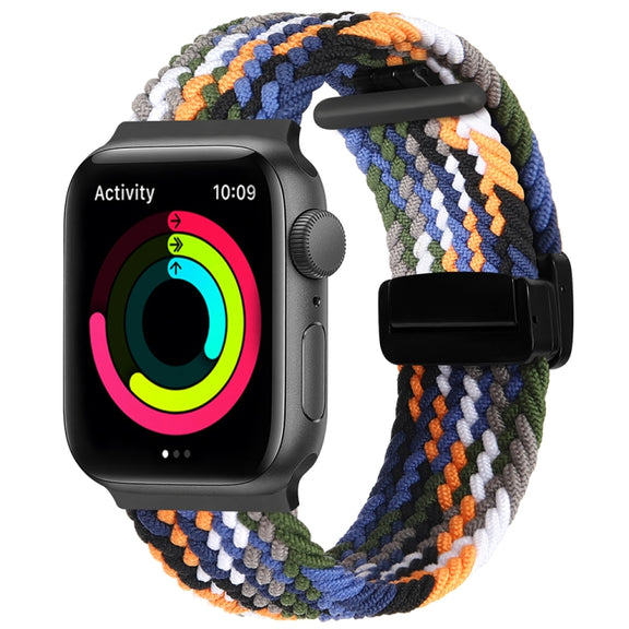 Magnetic Fold Clasp Woven Watch Band For Apple Watch 7 45mm(Denim Color)