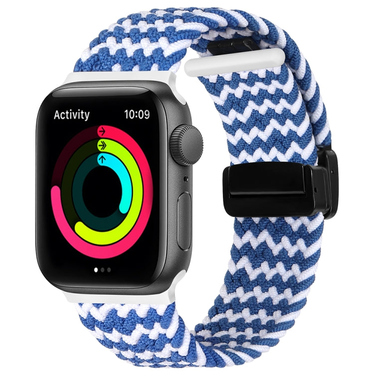 Magnetic Fold Clasp Woven Watch Band For Apple Watch SE 40mm(Blue White) - Watch Bands by PMC TechLife | Online Shopping South Africa | PMC TechLife