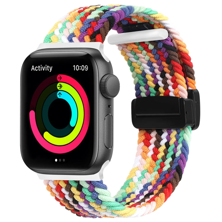 Magnetic Fold Clasp Woven Watch Band For Apple Watch SE 2023 44mm(Rainbow Color) - Watch Bands by PMC TechLife | Online Shopping South Africa | PMC TechLife