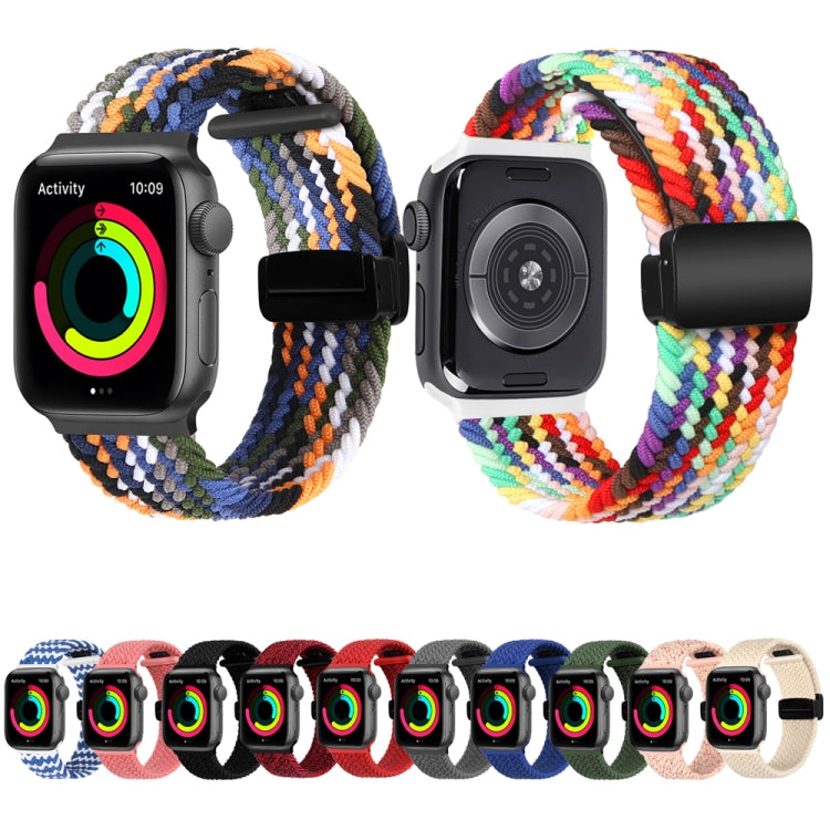 Magnetic Fold Clasp Woven Watch Band For Apple Watch SE 2022 40mm(Rainbow Color)