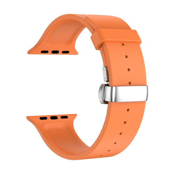 Metal Butterfly Buckle Silicone Watch Band For Apple Watch 7 45mm(Orange)