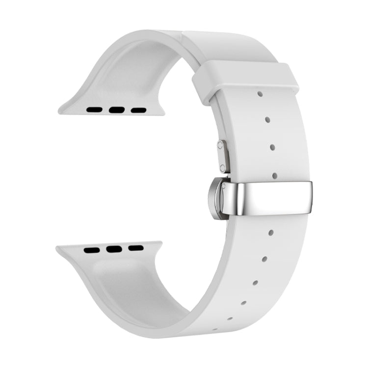 Metal Butterfly Buckle Silicone Watch Band For Apple Watch SE 44mm(White) - Watch Bands by PMC TechLife | Online Shopping South Africa | PMC TechLife