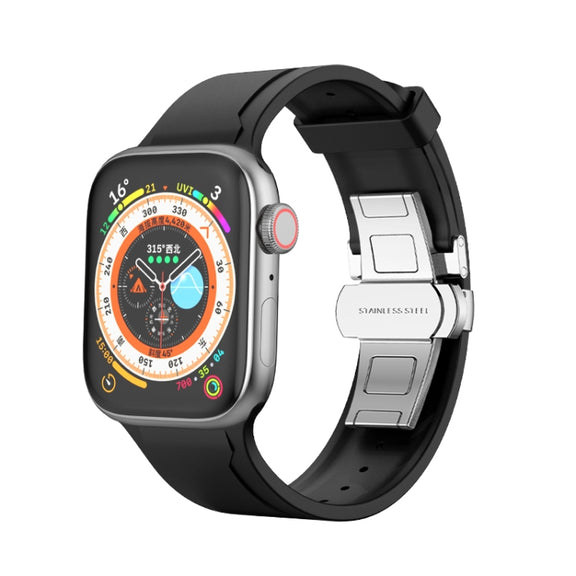 Metal Butterfly Buckle Silicone Watch Band For Apple Watch 5 44mm(Black)