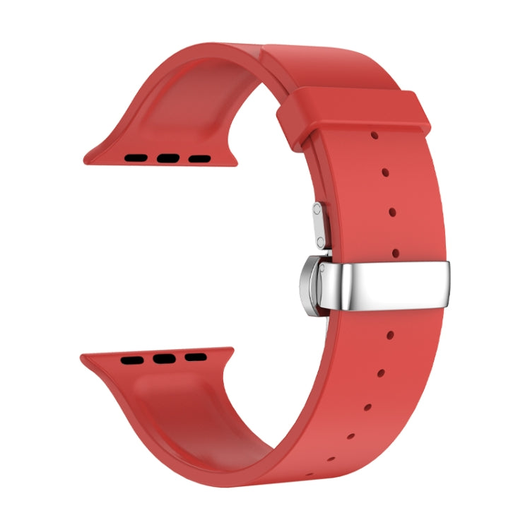 Metal Butterfly Buckle Silicone Watch Band For Apple Watch 5 44mm(Red) - Watch Bands by PMC TechLife | Online Shopping South Africa | PMC TechLife