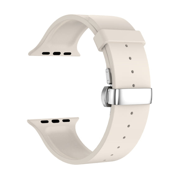 Metal Butterfly Buckle Silicone Watch Band For Apple Watch 42mm(Starlight Color)