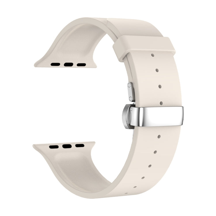 Metal Butterfly Buckle Silicone Watch Band For Apple Watch 42mm(Starlight Color)