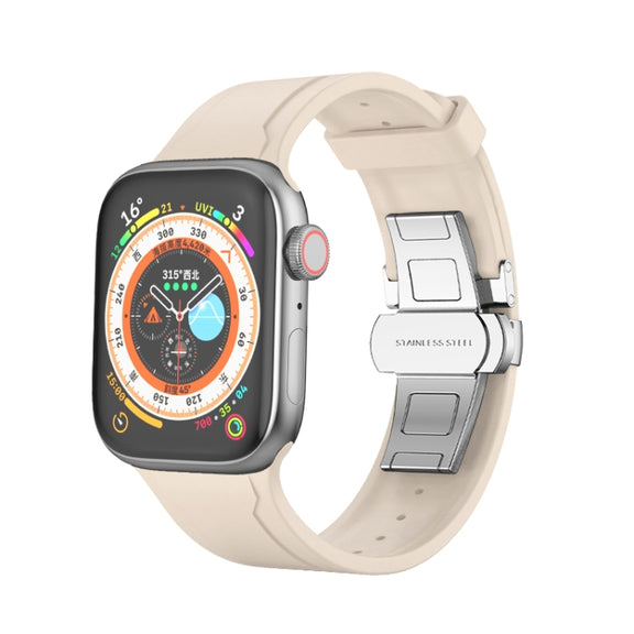 Metal Butterfly Buckle Silicone Watch Band For Apple Watch 42mm(Starlight Color)