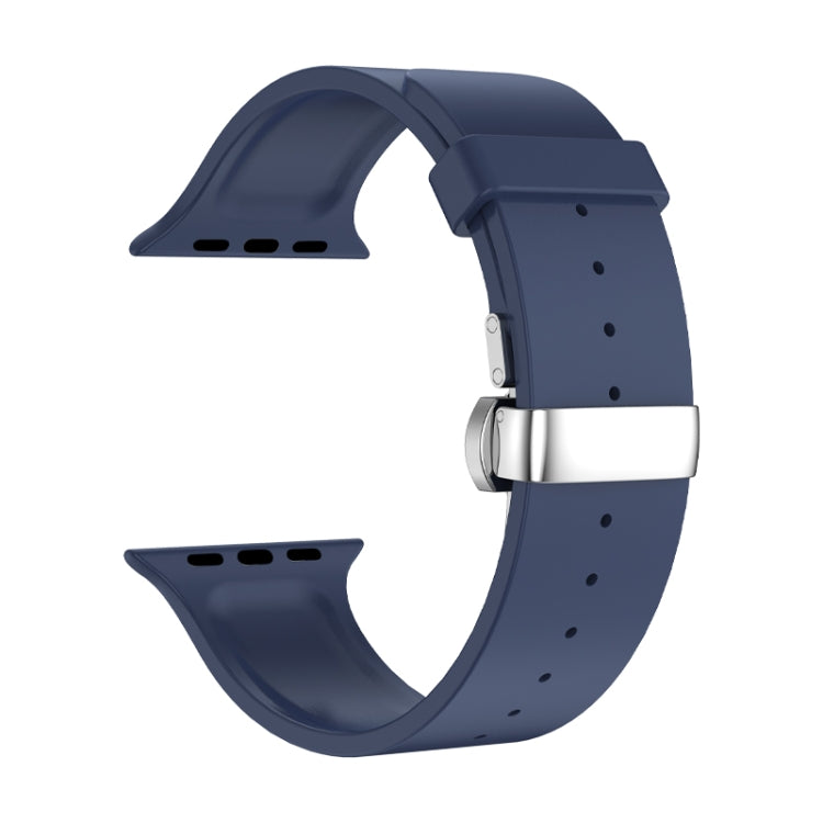 Metal Butterfly Buckle Silicone Watch Band For Apple Watch 42mm(Blue)