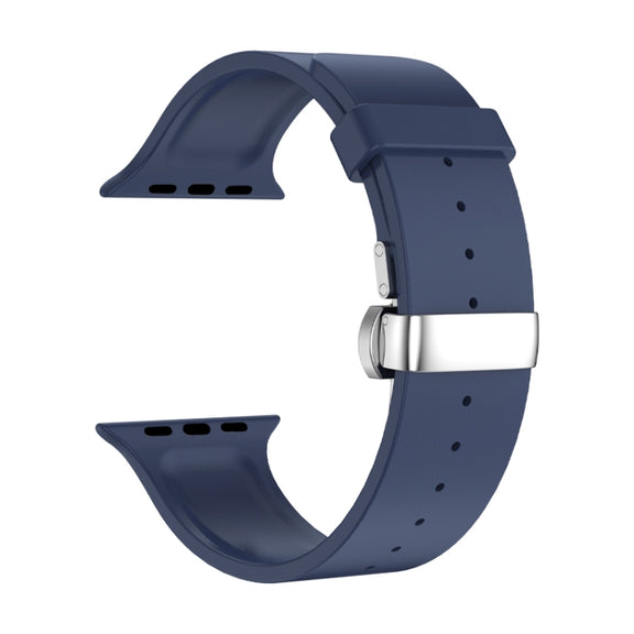 Metal Butterfly Buckle Silicone Watch Band For Apple Watch 38mm(Blue)