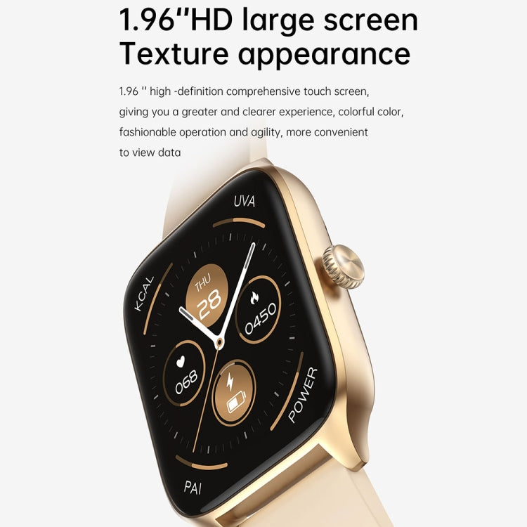 T19 Pro 1.96 inch IP67 Water-resistant Silicone Band Smart Watch, Supports Dual-mode Bluetooth Call / Heart Rate Monitoring(Gold)