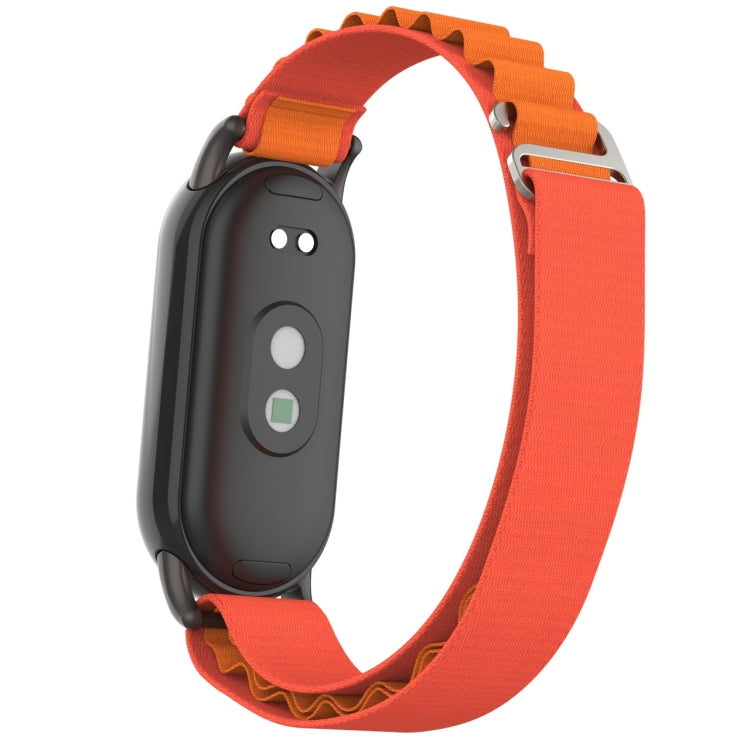 For Xiaomi Mi Band 8 Metal Plug Loop Nylon Watch Band(Black+Orange)