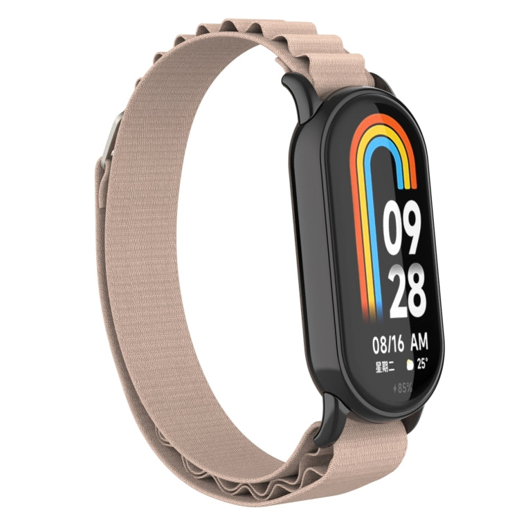 For Xiaomi Mi Band 8 Metal Plug Loop Nylon Watch Band(Black+Apricot)