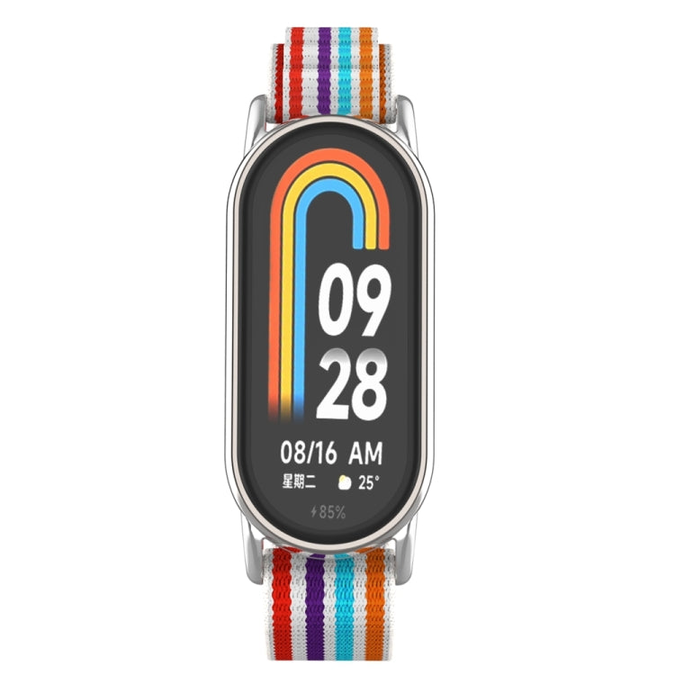 For Xiaomi Mi Band 8 Metal Plug Loop Nylon Watch Band(Silver+Colorful)