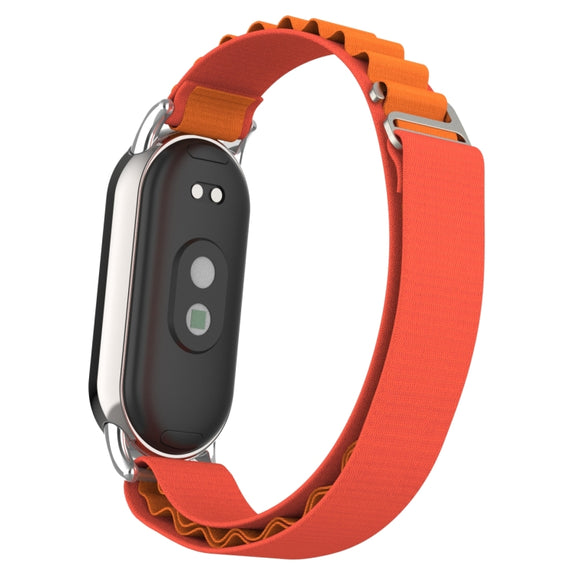 For Xiaomi Mi Band 8 Metal Plug Loop Nylon Watch Band(Silver+Orange)