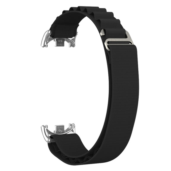 For Xiaomi Mi Band 8 Metal Plug Loop Nylon Watch Band(Silver+Black)