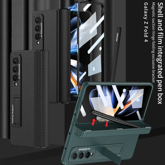 For Samsung Galaxy Z Fold4 GKK Integrated Fold Hinge Leather Phone Case with Holder(Black)