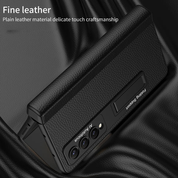 For Samsung Galaxy Z Fold4 GKK Integrated Fold Hinge Leather Phone Case with Holder(Black)