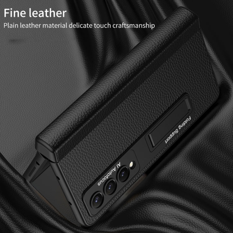 For Samsung Galaxy Z Fold4 GKK Integrated Fold Hinge Leather Phone Case with Holder(Black)