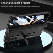 For Samsung Galaxy Z Fold4 GKK Integrated Fold Hinge Leather Phone Case with Holder(Black)