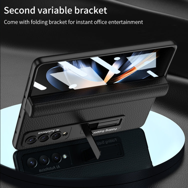 For Samsung Galaxy Z Fold4 GKK Integrated Fold Hinge Leather Phone Case with Holder(Black)