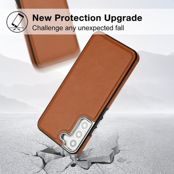 For Samsung Galaxy S22 5G Leather Texture Full Coverage Phone Case(Brown)