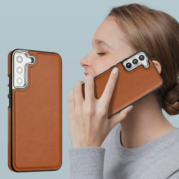 For Samsung Galaxy S22 5G Leather Texture Full Coverage Phone Case(Brown)