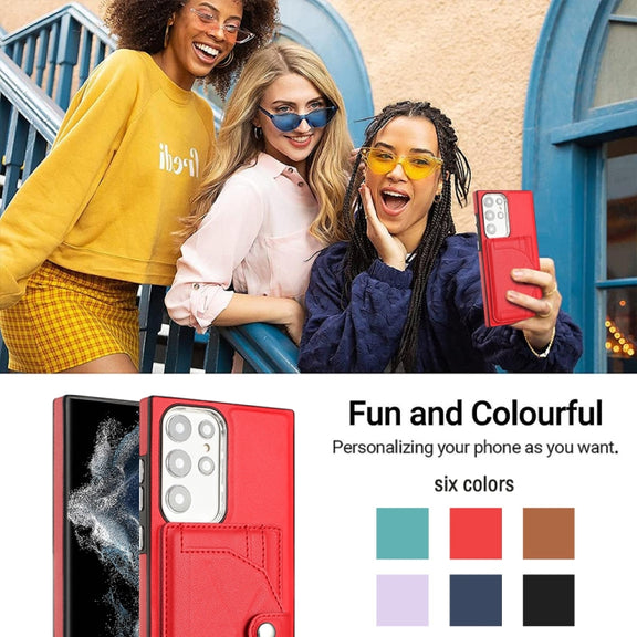 For Samsung Galaxy S22 Ultra 5G Shockproof Leather Phone Case with Card Holder(Red)