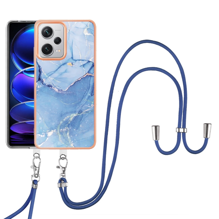 For Xiaomi Redmi Note 12 Pro+ Electroplating Marble Dual-side IMD Phone Case with Lanyard(Blue 018) - free shipping - PMC TechLife - Order now!