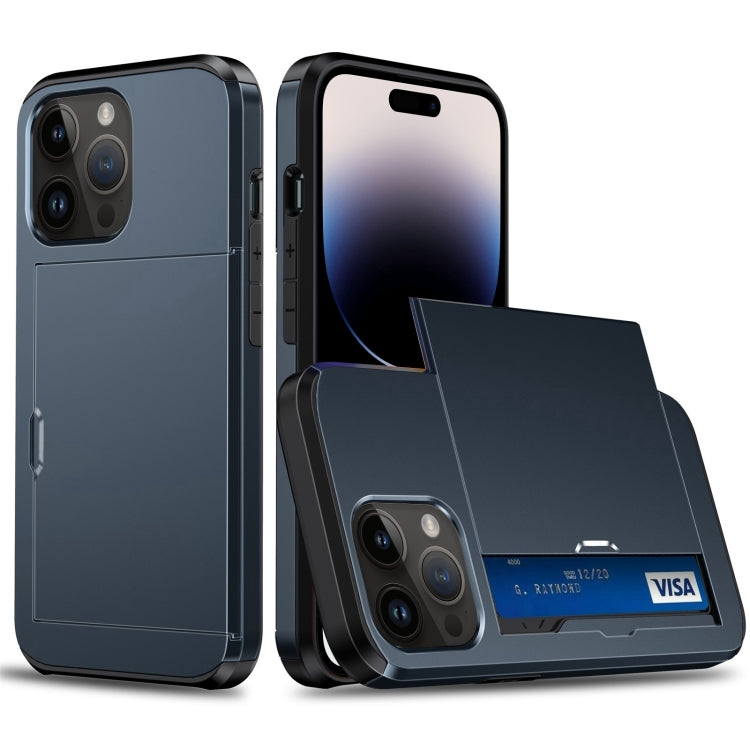 For iPhone 15 Pro Max Shockproof Armor Phone Case with Slide Card Slot(Dark Blue) - iPhone 15 Pro Max Cases by PMC TechLife | Online Shopping South Africa | PMC TechLife | Buy Now Pay Later Mobicred