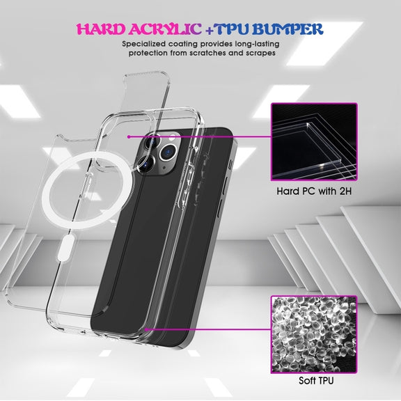 For iPhone 15 Pro Max MagSafe Clear Acrylic PC +TPU Phone Case(Transparent)