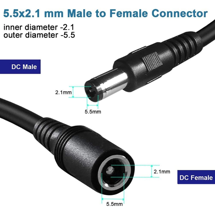 8A 5.5 x 2.1mm Female to Male DC Power Extension Cable(Black)