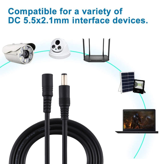 8A 5.5 x 2.1mm Female to Male DC Power Extension Cable(Black)