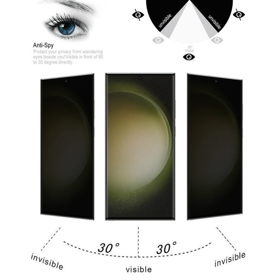 For Samsung Galaxy S23 Ultra 5G 25pcs Ultrathin 3D Curved Edge Privacy Tempered Glass Film, Support Unlock