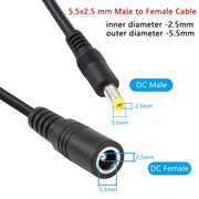 8A 5.5 x 2.5mm Female to Male DC Power Extension Cable, Cable Length:3m(Black)