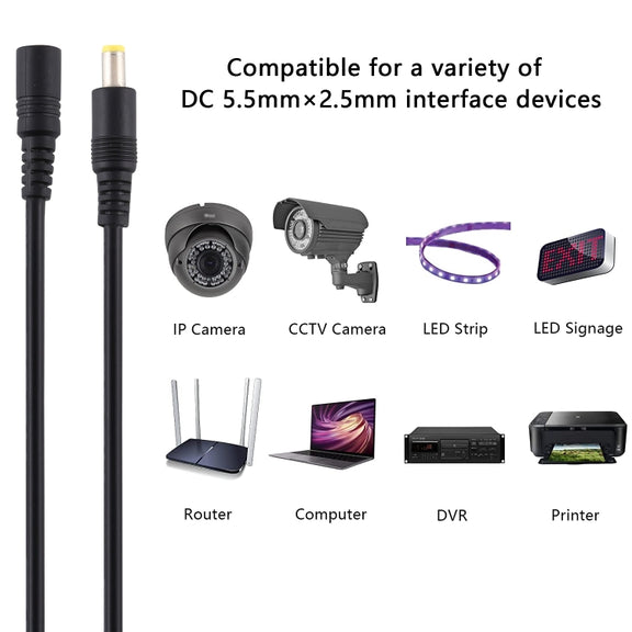 8A 5.5 x 2.5mm Female to Male DC Power Extension Cable, Cable Length:3m(Black)