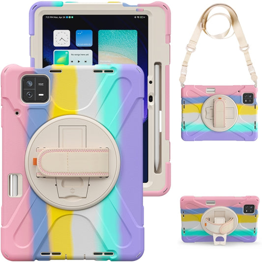 For Xiaomi Pad 6 / Pad 6 Pro Silicone Hybrid PC Tablet Case with Grip & Shoulder Strap(Colorful Pink) - free shipping - PMC Jewellery - Order now!