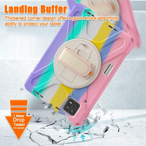 For Xiaomi Pad 6 / Pad 6 Pro Silicone Hybrid PC Tablet Case with Grip & Shoulder Strap(Colorful Pink)
