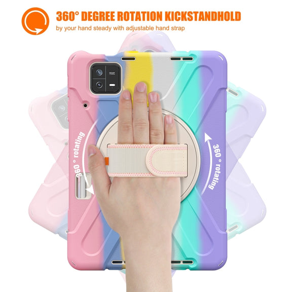 For Xiaomi Pad 6 / Pad 6 Pro Silicone Hybrid PC Tablet Case with Grip & Shoulder Strap(Colorful Pink)