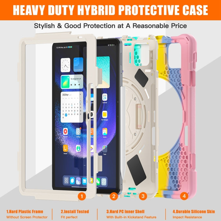 For Xiaomi Pad 6 / Pad 6 Pro Silicone Hybrid PC Tablet Case with Grip & Shoulder Strap(Colorful Pink)