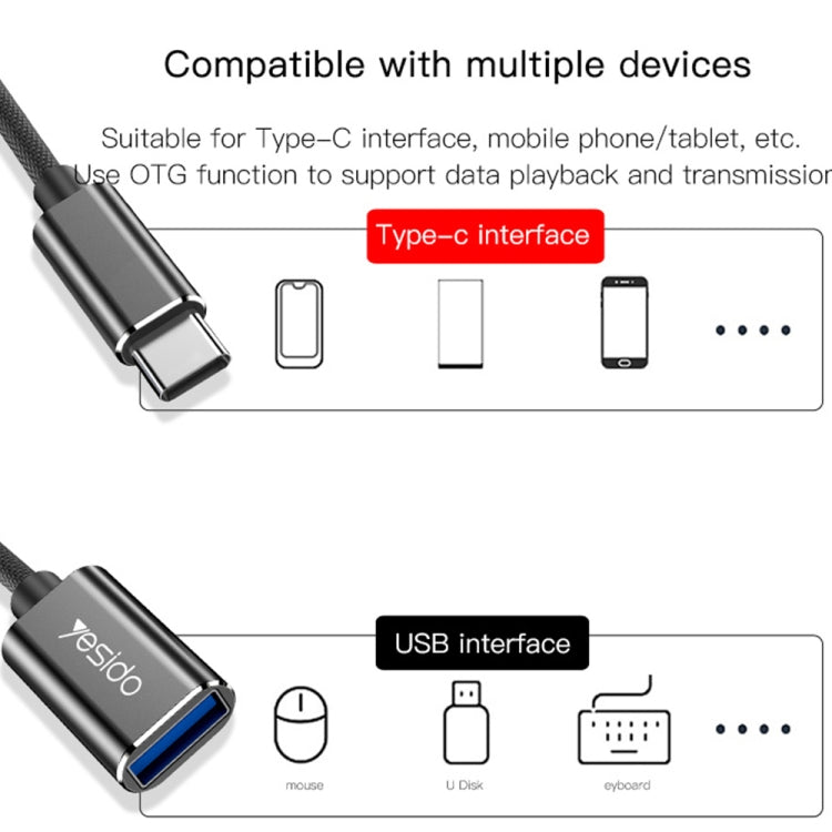 Yesido GS01 Type-C to USB 2.0 OTG Data Converter Cable(Black) - OTG Adapter by Yesido | Online Shopping South Africa | PMC TechLife | Buy Now Pay Later Mobicred