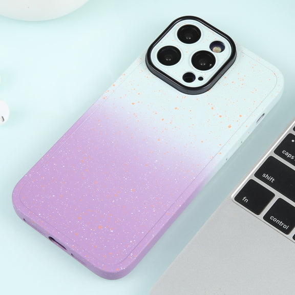 For iPhone 14 Gradient Starry Silicone Phone Case with Lens Film(White Purple)
