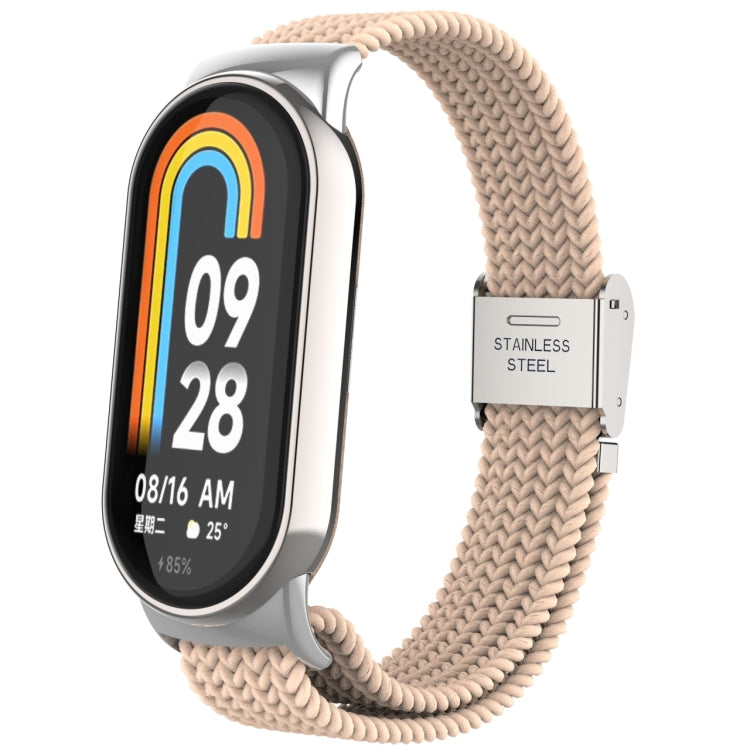 For Xiaomi Mi Band 8 Metal Head + Adjustable Nylon Braided Steel Buckle Watch Band(Apricot) - Watch Bands by PMC TechLife | Online Shopping South Africa | PMC TechLife