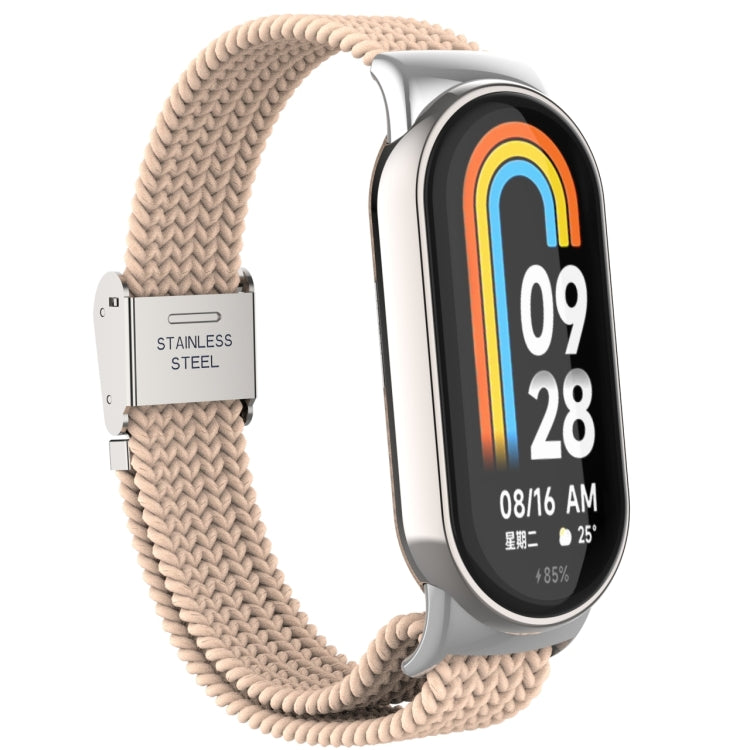 For Xiaomi Mi Band 8 Metal Head + Adjustable Nylon Braided Steel Buckle Watch Band(Apricot) - Watch Bands by PMC TechLife | Online Shopping South Africa | PMC TechLife