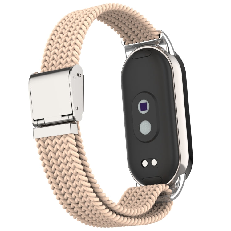 For Xiaomi Mi Band 8 Metal Head + Adjustable Nylon Braided Steel Buckle Watch Band(Apricot) - Watch Bands by PMC TechLife | Online Shopping South Africa | PMC TechLife