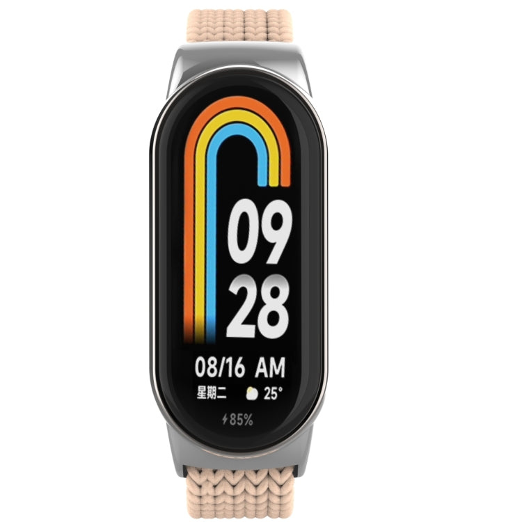 For Xiaomi Mi Band 8 Metal Head + Adjustable Nylon Braided Steel Buckle Watch Band(Apricot) - Watch Bands by PMC TechLife | Online Shopping South Africa | PMC TechLife