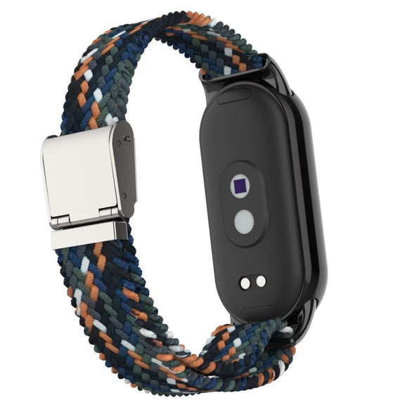 For Xiaomi Mi Band 8 Metal Head + Adjustable Nylon Braided Steel Buckle Watch Band(Denim)